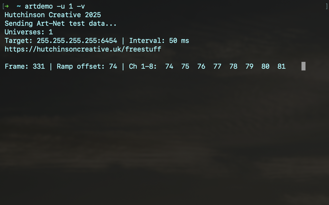 artdemo running in terminal