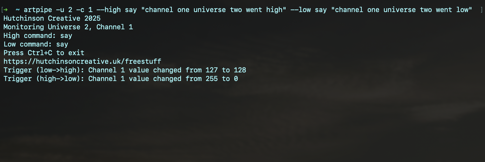 artpipe monitoring and triggering commands